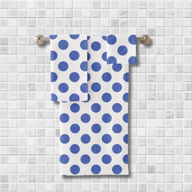 Moderne große Blue Polka Dot Handtuch Badhandtuch Set (Von Creator hochgeladen)