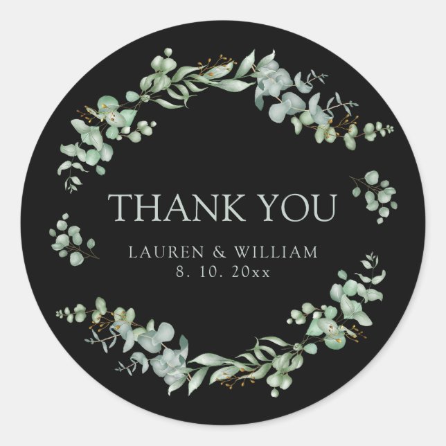 Moderne Grün Black Sage Wedding Vielen Dank Runder Aufkleber (Vorderseite)