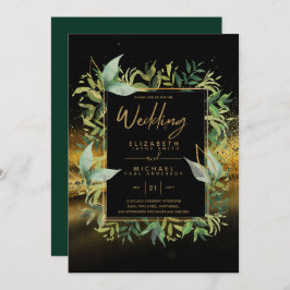 Moderne grün goldene Hochzeitsfeiern Einladung