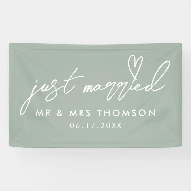 Moderne Grün nur verheiratet Elegante Hochzeit Banner (Horizontal)