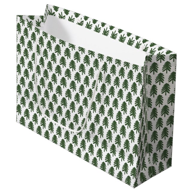 Moderne Grün- und Weiße Weihnachtsbaumbeutel Große Geschenktüte (Vorderseite Schrägansicht)