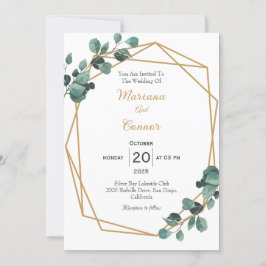 Moderne Grünanlage Goldene Geometrische Hochzeitse Einladung