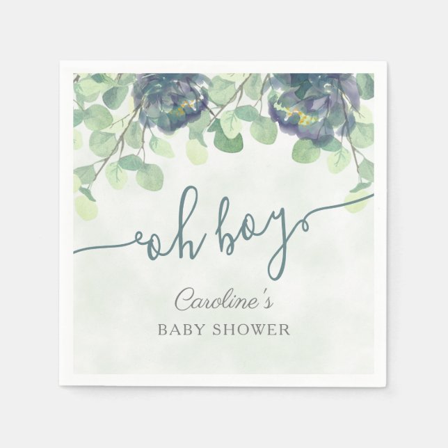 Moderne Grünanlage Oh Boy Blue Floral Baby Dusche Serviette (Vorderseite)