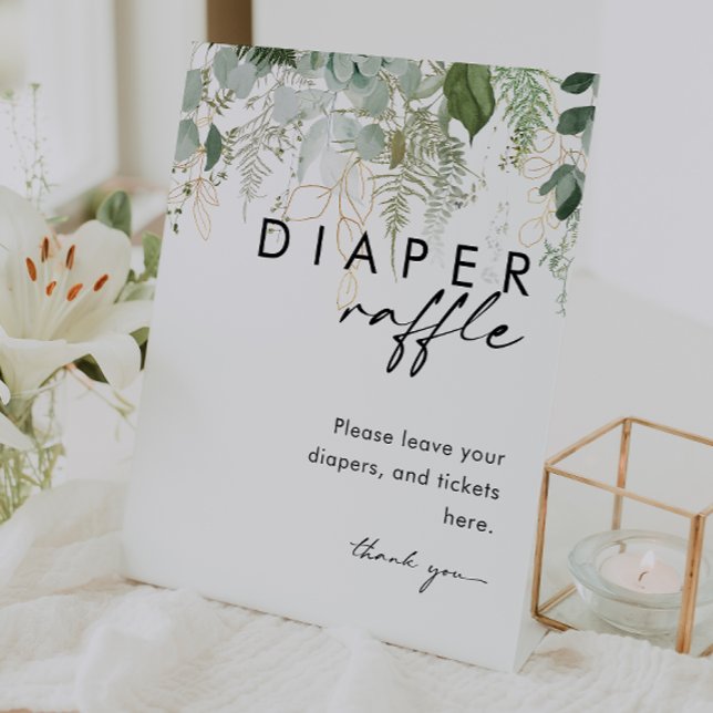 Moderne Grünanlage und Gold Diaper Raffle Baby Dus Sockelschild (Von Creator hochgeladen)