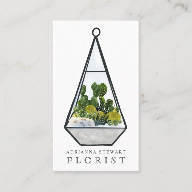 Moderne grüne Aquarellkaktus terrarium florist Visitenkarte (Vorderseite)