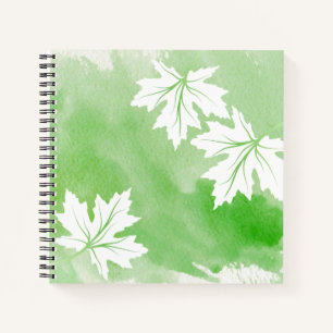 Moderne grüne Aquarelltöne und Blätter aus weißem  Notizbuch
