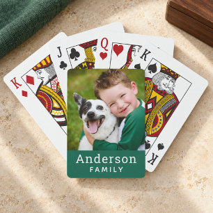 Moderne grüne benutzerdefinierte Familienname-Foto Spielkarten