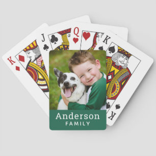 Moderne grüne benutzerdefinierte Familienname-Foto Spielkarten