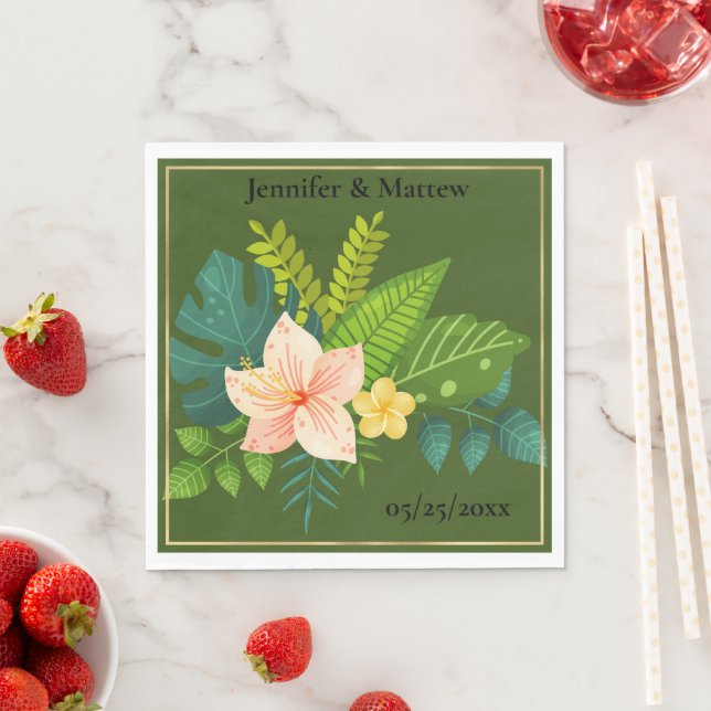 Moderne grüne Blätter Blumenzettel Napkin Serviette (Beispiel)