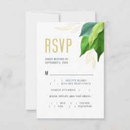 Moderne Grüne Blätter Grün Gold Speisen Auswahl RSVP Karte