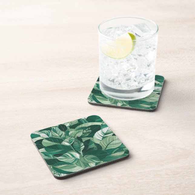 Moderne grüne Blätter Muster Getränkeuntersetzer (Rechte Seite)