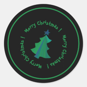 Moderne grüne blaue Weihnachtsbaume auf schwarz Runder Aufkleber