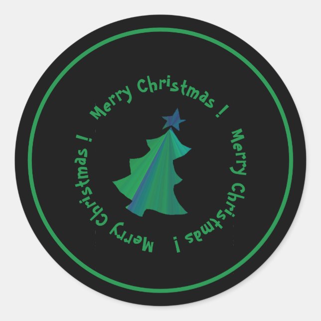 Moderne grüne blaue Weihnachtsbaume auf schwarz Runder Aufkleber (Vorderseite)