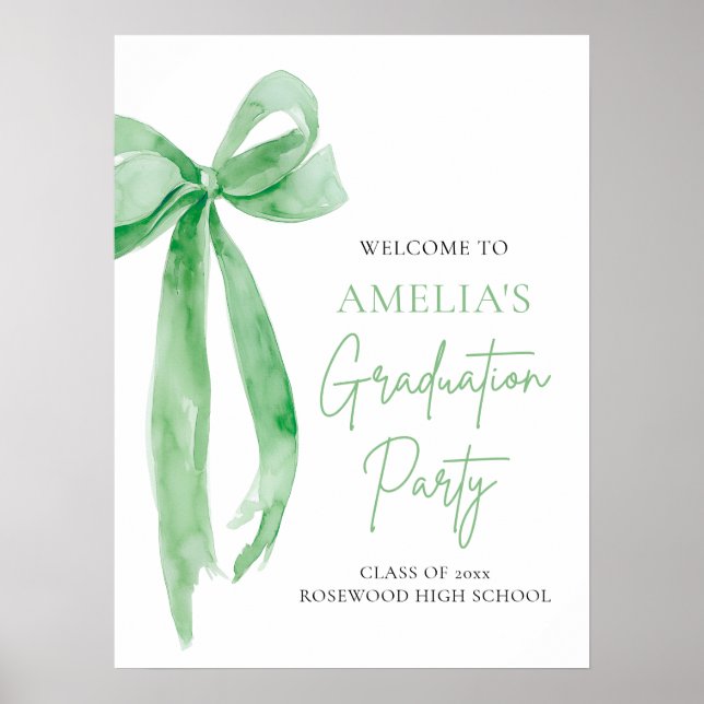 Moderne Grüne Bow Coquette Graduation Party Willko Poster (Vorne)