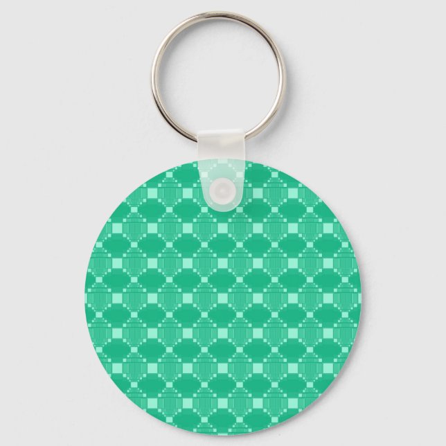 Moderne grüne Diamant- und Quadratzmuster Schlüsselanhänger (Vorderseite)