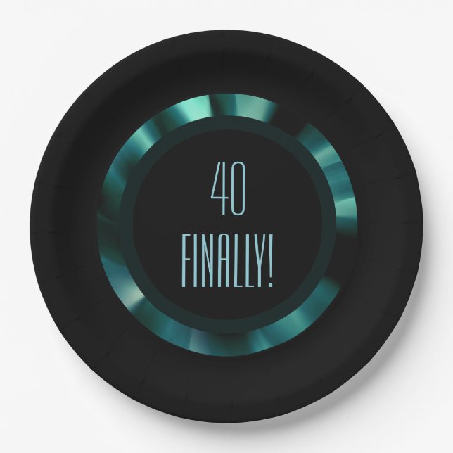 Moderne grüne Flora - Schwarzes Akzent Papier Pappteller (Vorderseite)