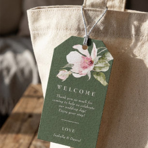 Moderne grüne florale Hochzeits-Willkommens-Tasche Geschenkanhänger