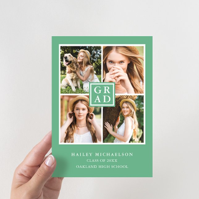 Moderne grüne Fotocollage Graduation Party Einladung (Von Creator hochgeladen)