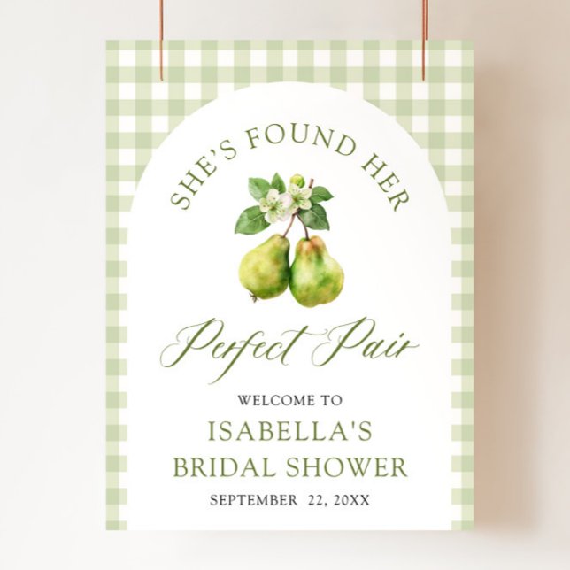 Moderne grüne Gingham Brautparty für das perfekte  Poster (Modern Green Gingham Perfect Pair Bridal Shower Welcome Sign)