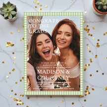 Moderne Grüne Gingham Foto Graduation Party