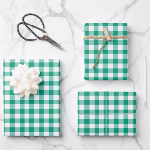 Moderne grüne Gingham-Karo-Muster Geschenkpapier Set