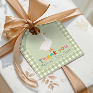 Moderne grüne Gingham-Verrückte-Gans-Baby-Party Geschenkanhänger