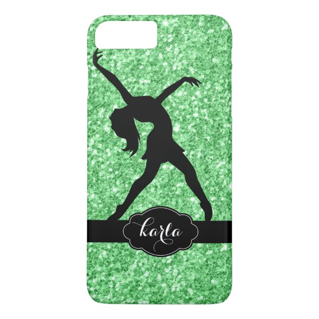 Moderne grüne Glitzer- und Black Dancer-Silhouette Case-Mate iPhone Hülle (Rückseite)