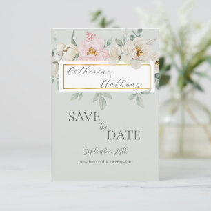 Moderne grüne goldene Blumenhochzeit  Save The Date