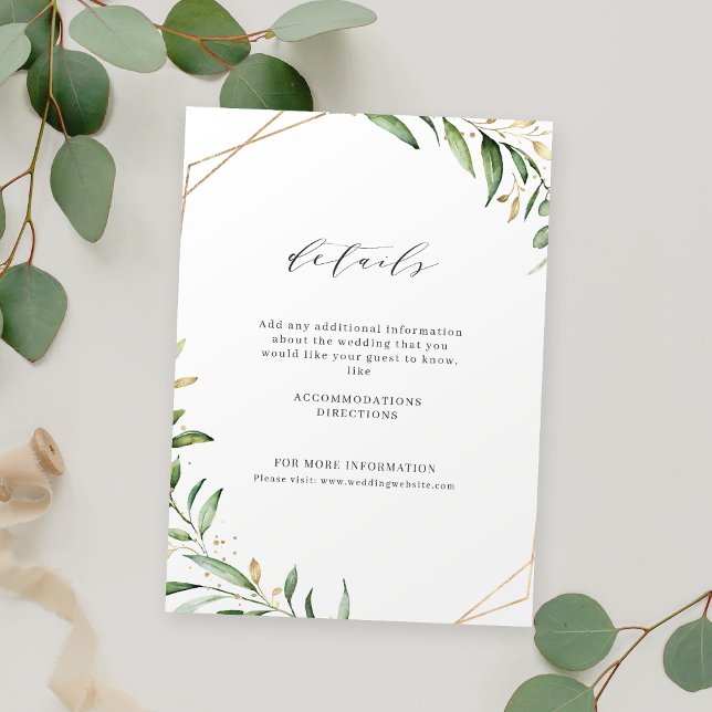 Moderne Grüne Goldene geometrische Hochzeit Begleitkarte (Modern Greenery Gold Geometric Rustic Wedding Enclosure Card)