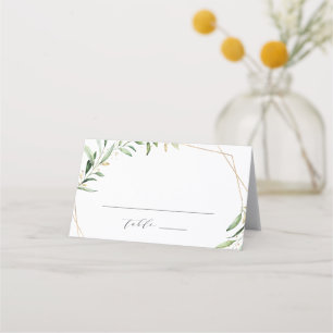 Moderne Grüne Goldene geometrische Hochzeit Platzkarte
