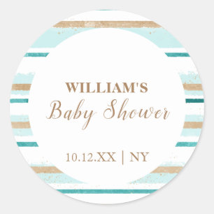 Moderne grüne Goldwasserfarbe Stripe Babydusche Runder Aufkleber