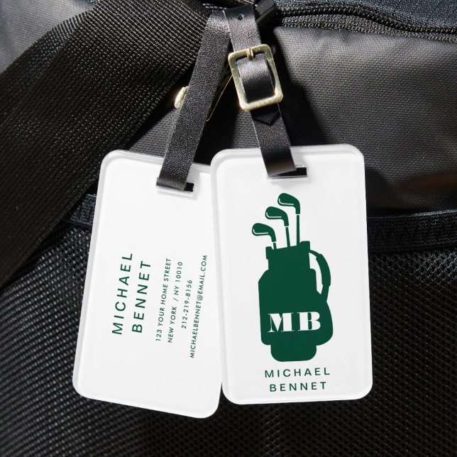Moderne grüne Golf-Sport-Monogramm Gepäckanhänger (Modern Green Golf Sport Monogram Luggage Tag)