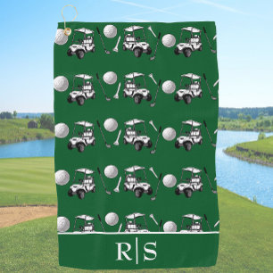 Moderne grüne Golfbälle und Wagen mit individuelle Golfhandtuch
