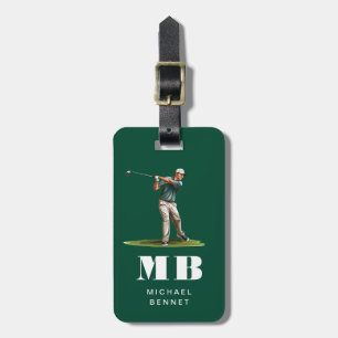 Moderne grüne Golfer-Sport-Monogramm Gepäckanhänger