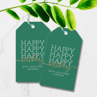 Moderne grüne Happy Birthday Geschenketiketten