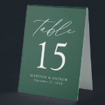Moderne grüne Hochzeitsstimmung in der Tischnummer Tischaufsteller<br><div class="desc">Trendy, minimalistische Zeltschilder auf der Hochzeitszelt mit modernen, weißen Schriftzeichen mit "Tisch" in moderner Kalligraphie-Schrift. Das Design weist einen grünen Hintergrund oder eine Farbe Ihrer Wahl auf. Das Design wiederholt sich auf der Rückseite. Um die Tischnummer Zeltschilder zu bestellen: Personalisieren Sie Ihre Namen, das Hochzeitsdatum und die Tischnummer. Fügen Sie...</div>