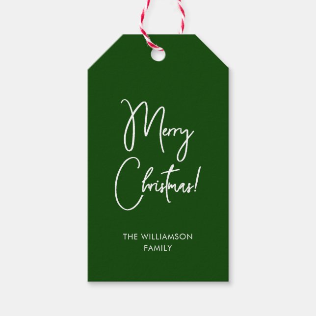 Moderne grüne Kalligrafie Script Frohe Weihnachten Geschenkanhänger (Vorderseite)