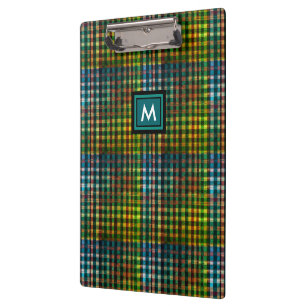 Moderne grüne Karo-Tartan-Initialen-Monogramm Klemmbrett