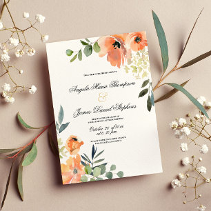 Moderne, grüne Korallenhochzeit, rosa Blütenhochze Einladung