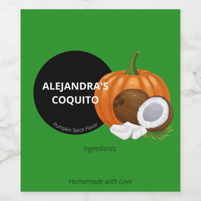 Moderne grüne Kürbisgewürze Coquito Flasche Weinetikett (Einzelnes Label)
