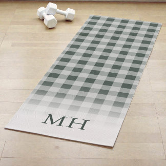 Moderne grüne minimalistische Gingham-Muster-Monog Yogamatte