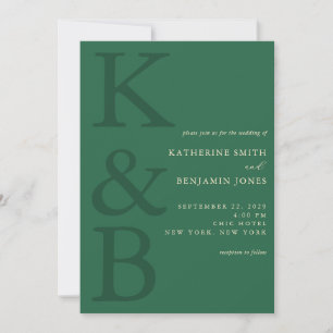 Moderne grüne monogramm-minimalistische Hochzeit Einladung