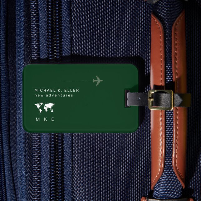 Moderne grüne (Name und Initiale) Reiseabenteuer Gepäckanhänger (Vorderseite Insitu 4)