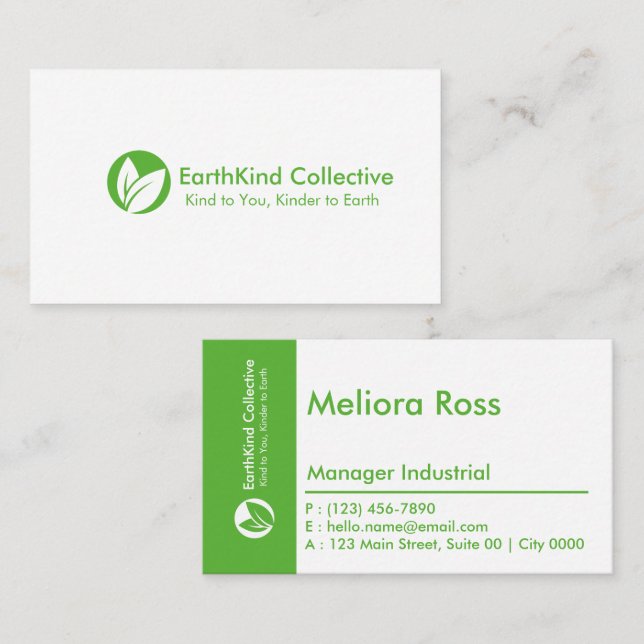 Moderne grüne Ökologische Sauberkeit Minimalistisc Visitenkarte (Vorne/Hinten)