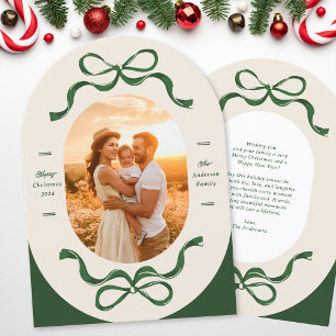 Moderne grüne ovale Foto-Weihnachtsbogen-Karten Einladung