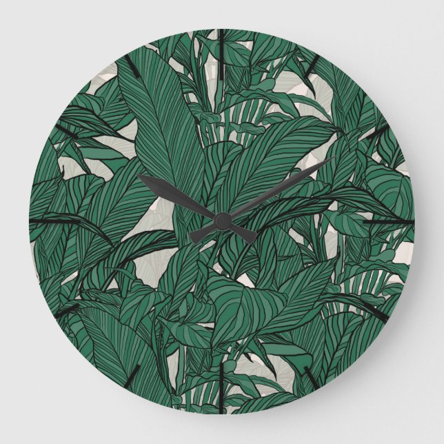 Moderne grüne Pflanze Botanisches Design Große Wanduhr (Vorderseite)