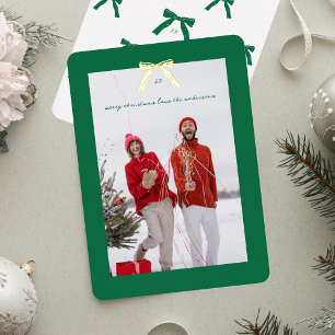 Moderne grüne Rahmen-Weihnachten Goldene Schleife Folien Feiertagskarte