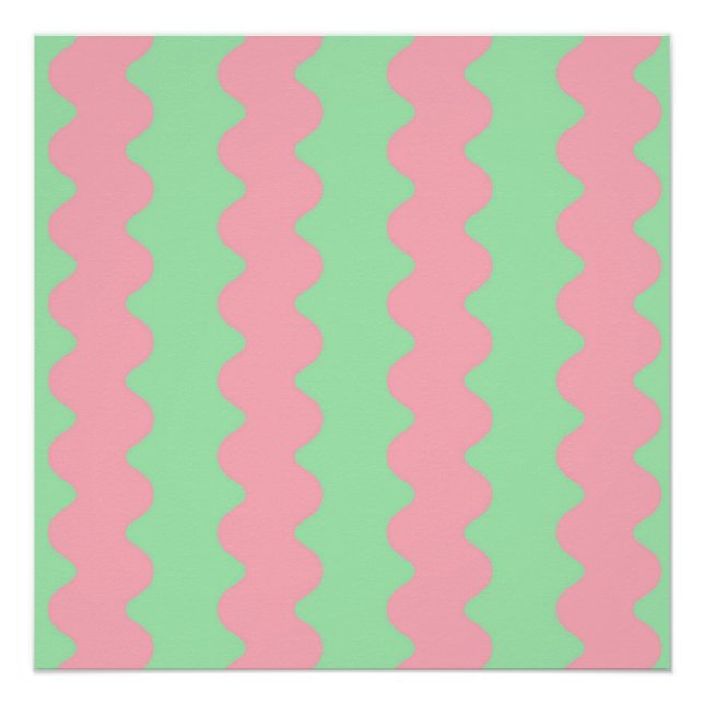 Moderne grüne rosa Streifen Minimalistische Mauer  Poster (Vorderseite)