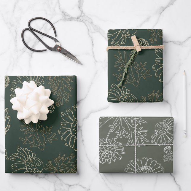 Moderne grüne Salbei-Kamille Geschenkpapier Set (Vorderseite)