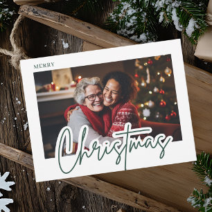 Moderne grüne Schrift Frohe Weihnachten Foto  Postkarte
